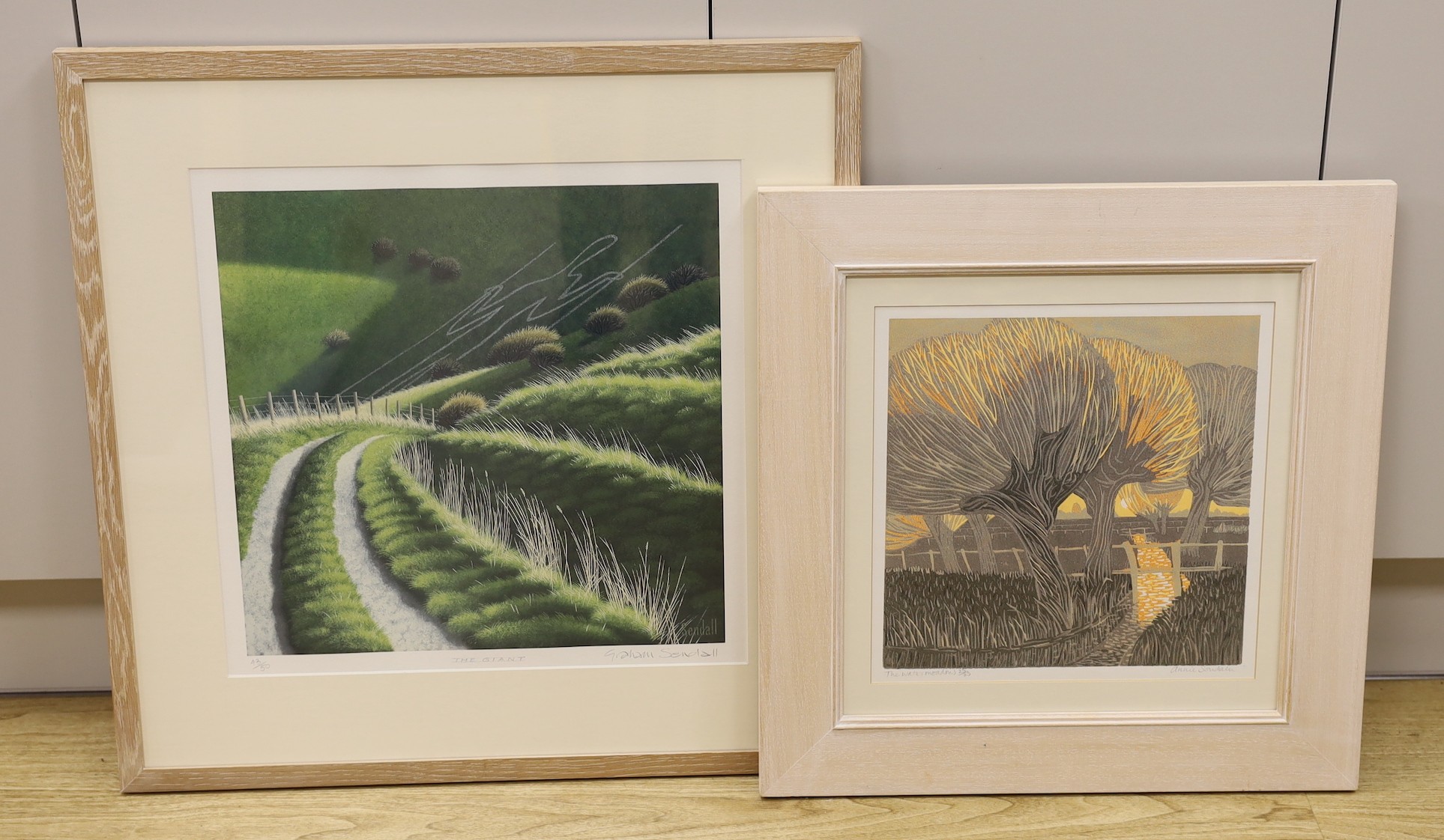 Graham Sendall (1947-) & Annie Soudain, two limited edition prints, 'The Giant', 43/50 and 'The Watermeadows', 25/25, signed in pencil, 44 x 44cm and 33 x 33cm
